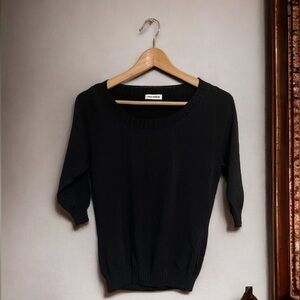 John Patrick Womens Scoop Neck Sweater Size S Black Half Sleeve
